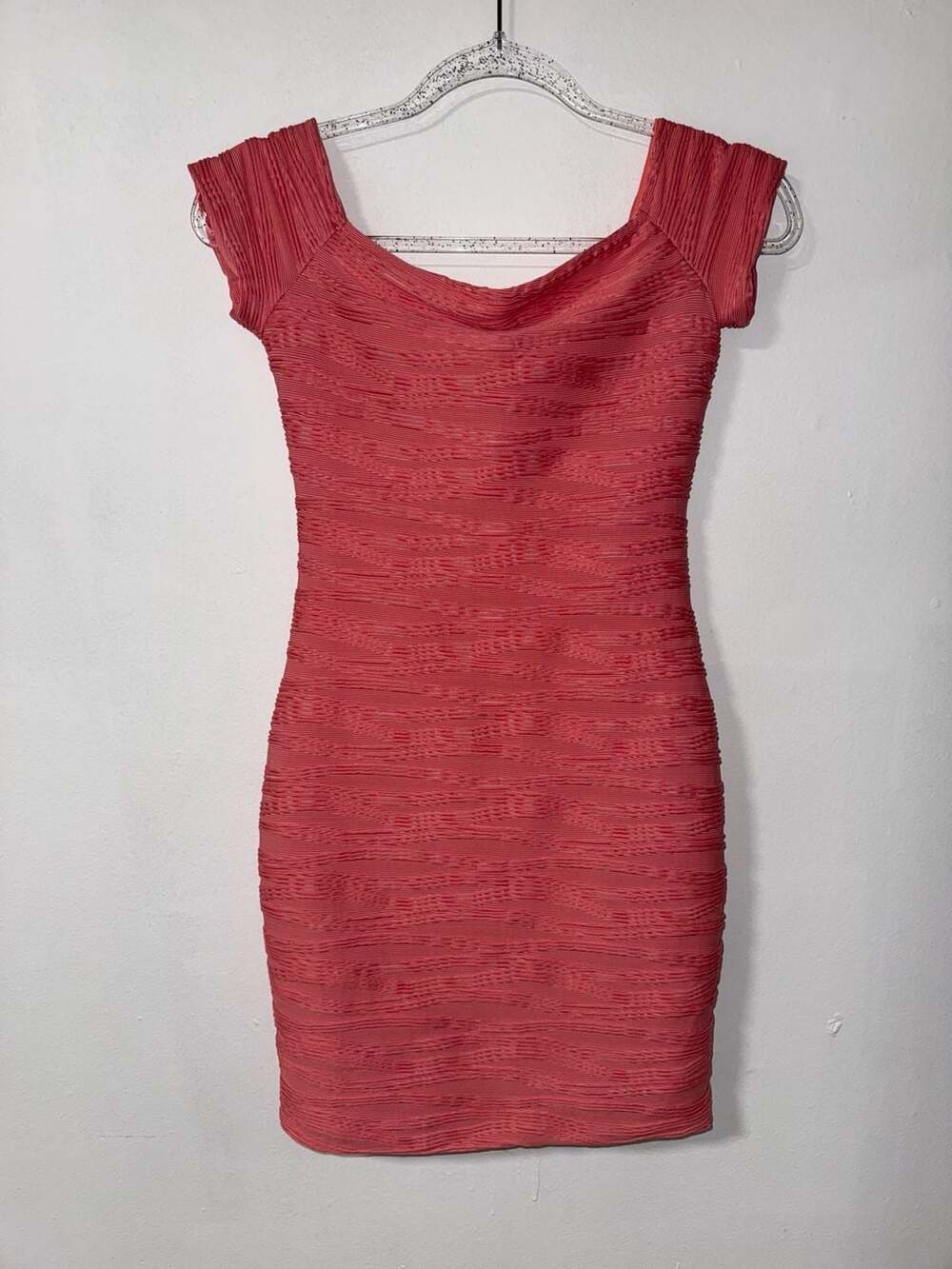 HOT GAL Off-The-Shoulder Red Ribbed Bodycon Dress Size S